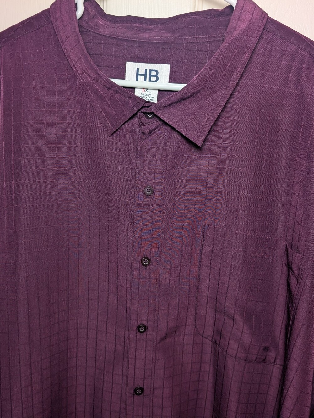 Harbor Bay HB Shirt Mens 5XL Dark Grid Purple Textured Fit Button Up Casual